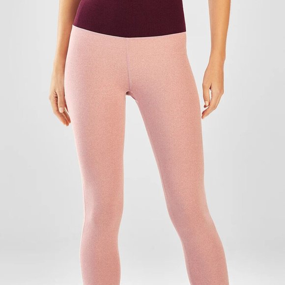 Fabletics High Waisted Heathered Pocket Crop Leggings Small Pink / Red Waistband - Picture 1 of 4